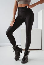 Load image into Gallery viewer, Black Criss Cross Tummy Control High Waist Leggings | Bottoms/Leggings
