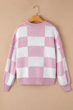 Load image into Gallery viewer, Checkered Sweater | Pink Bishop Sleeve Sweater
