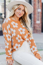 Load image into Gallery viewer, Grapefruit Orange Fuzzy Floral Knitted Drop Shoulder Sweater | Tops/Sweaters &amp; Cardigans
