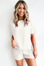 Load image into Gallery viewer, Drawstring Shorts Set | White Casual Textured Tee and Shorts
