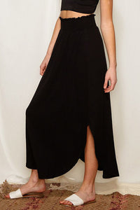 Black Smocked High Waist Maxi Skirt with Slit | Bottoms/Skirts & Petticoat