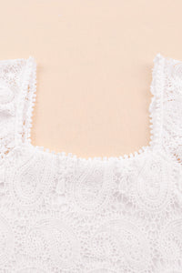 White Lace Crochet Ruffled Square Neck Tank Top | Tops/Tank Tops