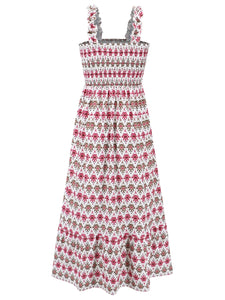 Womens Dress | Smocked Printed Square Neck Sleeveless Dress | Dress