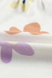 Drawstring Shorts Set | White Floral Long Sleeve Henley Top