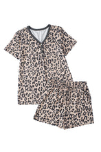 Load image into Gallery viewer, Drawstring Shorts Set | Multi-Color Leopard V Neck Tee and Shorts
