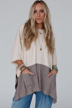 Load image into Gallery viewer, Split Side Poncho | Pale Khaki Color Block Ribbed Knit
