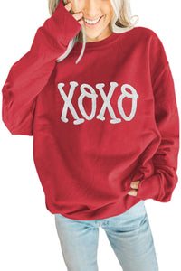 Pullover Sweatshirt | Racing Red Chenille Embroidered Top