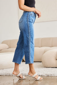 Judy Blue Full Size Braid Side Detail Wide Leg Jeans | Blue Jeans