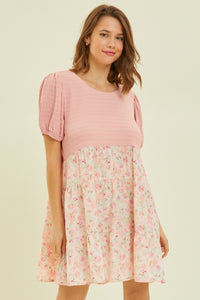 Mini Dress | Full Size Round Neck Floral Ruffle Hem