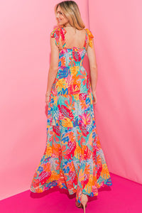 Womens Maxi Dress | Multicolor Vibrant Tropical Print Smocked Ruffle Tiered Maxi Dress | Dresses/Maxi Dresses