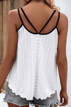 Load image into Gallery viewer, White Two Tone Splicing Eyelet Textured Tank Top | Tops/Tank Tops
