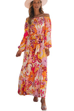 Load image into Gallery viewer, Multicolour Boho Floral Smocked Off Shoulder Puff Sleeve Maxi Dress | Dresses/Floral Dresses
