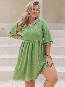 Plus Size Mini Dress | Tied Tassel Half Sleeve Dress