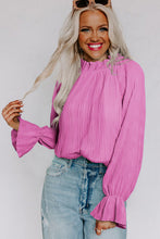 Load image into Gallery viewer, Pink Striking Pleated Flared Cuff Long Sleeve Blouse | Tops/Blouses &amp; Shirts
