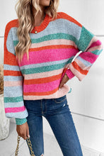 Load image into Gallery viewer, Multicolor Striped Knit Drop Shoulder Puff Sleeve Sweater | Tops/Sweaters &amp; Cardigans
