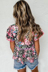 Pink Ricrac Floral Tiered Short Sleeve Blouse | Tops/Blouses & Shirts