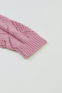 Pink Hollow-out Openwork Knit Cardigan