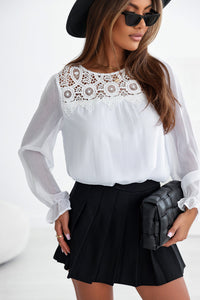 White Lace Patch Sheer Flounce Sleeve Blouse | Tops/Blouses & Shirts