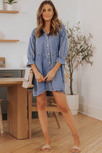 Load image into Gallery viewer, Sky Blue Buttoned Long Sleeve Denim Mini Dress | Dresses/Mini Dresses
