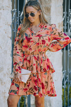 Load image into Gallery viewer, Fiery Red Frilled Collar Long Sleeve Floral Dress with Ruffle | Dresses/Floral Dresses
