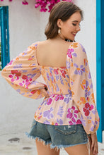 Load image into Gallery viewer, Womens Blouse | Pink Floral Print Smocked Long Sleeve Peplum Blouse | Tops/Blouses &amp; Shirts
