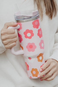 Multicolor Flower Print Handled Stainless Steel Vacuum Cup 40oz | Accessories/Tumblers