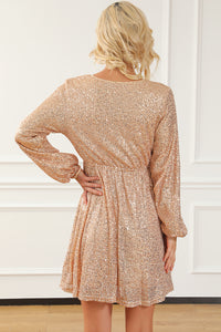 Sequin Dress | Apricot Wrapped V-neck Dress