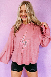 Pink Thunder Bolt Sequin Oversized Hoodie | Tops/Sweatshirts & Hoodies