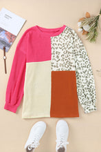 Load image into Gallery viewer, Rose Leopard Patchwork Color Block Ribbed Long Sleeve Top | Tops/Long Sleeve Tops
