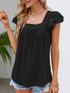 Ruffle Sleeve Top | Square Neck Cap Sleeve Blouse