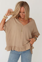 Load image into Gallery viewer, Light French Beige Loose Ruffled V Neck Blouse
