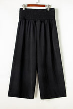 Load image into Gallery viewer, Black Shirred High Waist Plus Size Wide Leg Pants | Plus Size/Plus Size Bottoms
