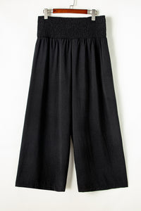 Black Shirred High Waist Plus Size Wide Leg Pants | Plus Size/Plus Size Bottoms