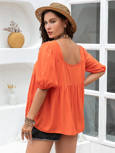 Puff Sleeve Top | Plus Size Square Neck Half Sleeve Blouse