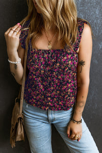 Floral Tank Top | Rose Boho Frilled Straps Blouse