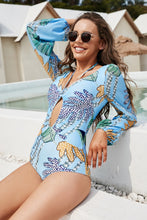 Load image into Gallery viewer, Womens Swimsuit | Cutout Printed Balloon Sleeve One-Piece Swimwear | Swimwear/One Piece Swimsuit
