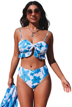 Load image into Gallery viewer, Sky Blue Tropical Ruffle Bikini High Waisted Swimsuit with Sarong | Swimwear/Bikinis
