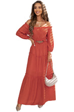 Load image into Gallery viewer, Maxi Dress | Orange Off Shoulder Balloon Sleeve Ruffled
