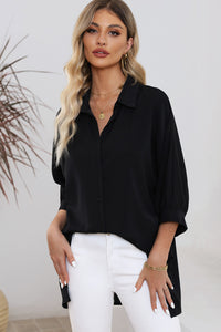 Black 3/4 Puff Sleeve Oversize Shirt | Tops/Blouses & Shirts