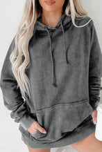 Load image into Gallery viewer, Gray Mineral Wash Kangaroo Pocket Drawstring Pullover Hoodie | Tops/Sweatshirts &amp; Hoodies
