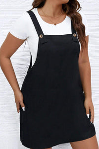 Black Solid Buttoned Straps Plus Size Overall Dress | Plus Size/Plus Size Dresses/Plus Size Mini Dresses