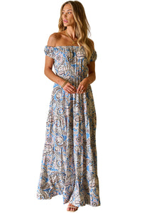 Blue Boho Paisley Print Off Shoulder Maxi Dress | Dresses/Floral Dresses