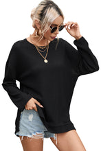 Load image into Gallery viewer, Oversized Top | Black Waffle Knit High Slits
