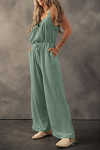 Load image into Gallery viewer, Textured Drawstring Jumpsuit | Moss Green Knotted Straps Button
