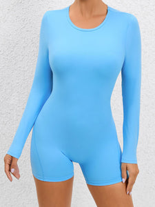 Womens Active Romper | Cutout Round Neck Long Sleeve Active Romper