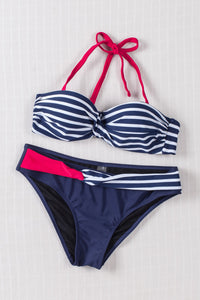 Blue Halter Bandeau Striped Bikini | Swimwear/Bikinis