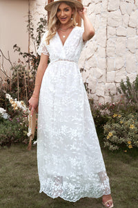 Maxi Dress | White Embroidered Short Sleeve Dress