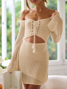 Lace White Beach Cover Up | Cutout Long Sleeve Cover Up