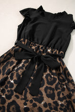 Load image into Gallery viewer, Leopard Print Dress | Black Flutter Sleeve Bodice Splicing
