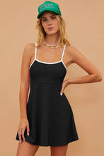 Load image into Gallery viewer, Black Sporty Ribbed Spaghetti Straps One Piece Swimdress | Swimwear/Swim Dresses
